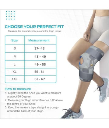 Vissco Neoprene Hinged Patella Knee Brace, Provides moderate support & stability to the Knee - (OPEN TYPE) - Grey (Single Piece) - Medium - None