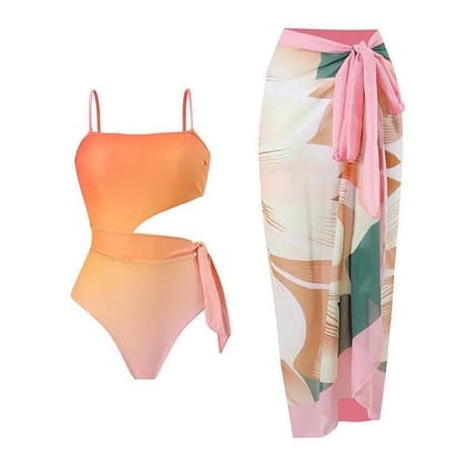Margarita swimsuit with sarong-Orange / XS