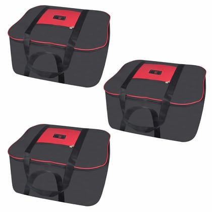 Fendo Regent Nylon Multi-Purpose Clothes Organiser For Wardrobe, Red Black (3-Pack) | Rectangular, 54x46x28 cm | 69.55 L Organisers Storage Box | Extra Large Toys/Stationery Paper/Blankets
