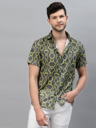 Yellow Snake Print Half Sleeve Shirt-M