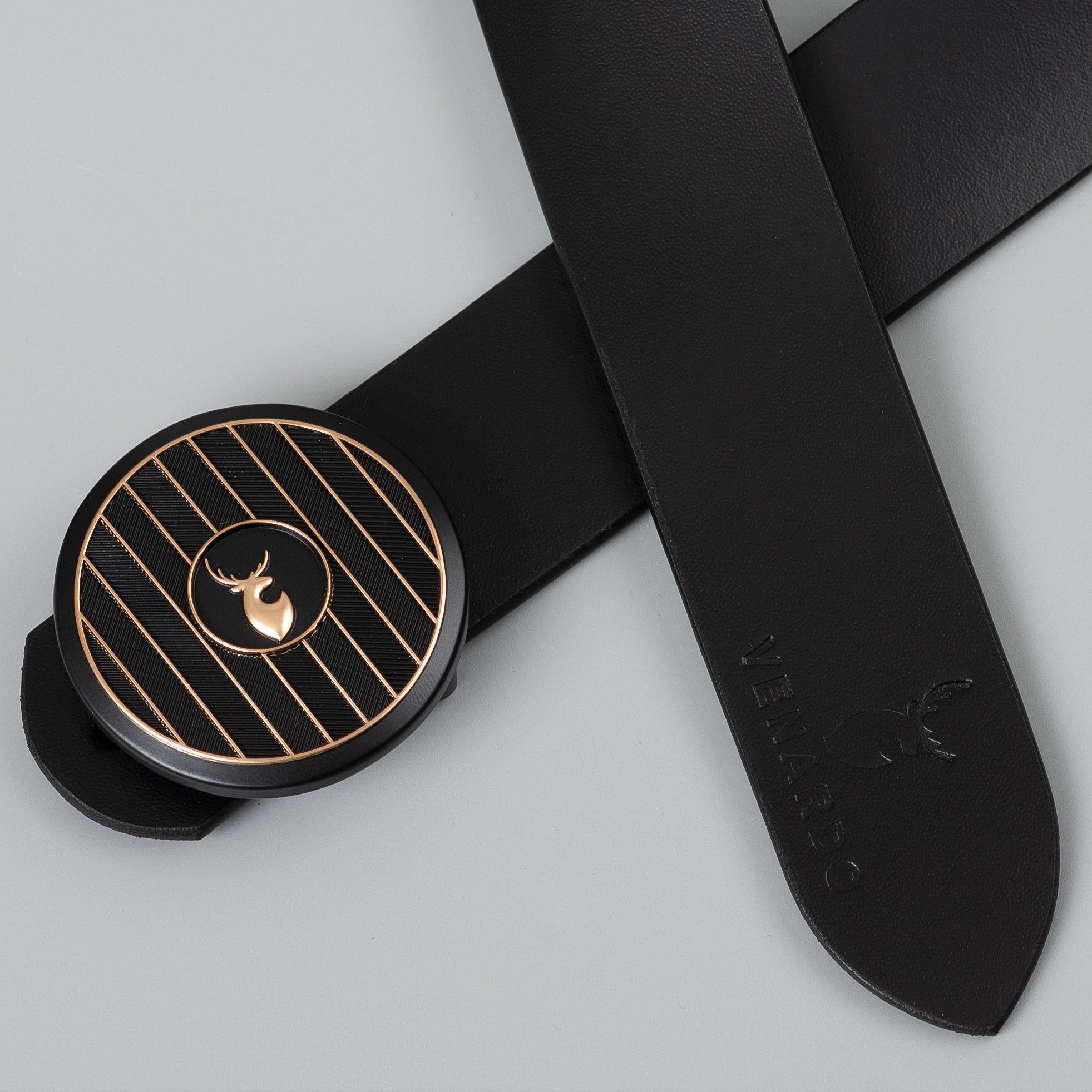 VENARDO XIOMI MEN'S BLACK LEATHER BELT FOR MEN WITH  FREE CARD HOLDER WALLET-28