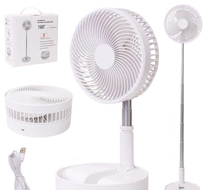 Telescopic Electric Desktop Fan: Height Adjustable, Foldable & Portable for Travel/Carry | Silent Table Top Personal Fan for Bedside, Office Table (Battery Not Included)