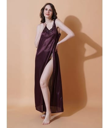 Reposey International Brown Satin Womens Nightwear Nighty & Night Gowns ( Pack of 1 ) - None