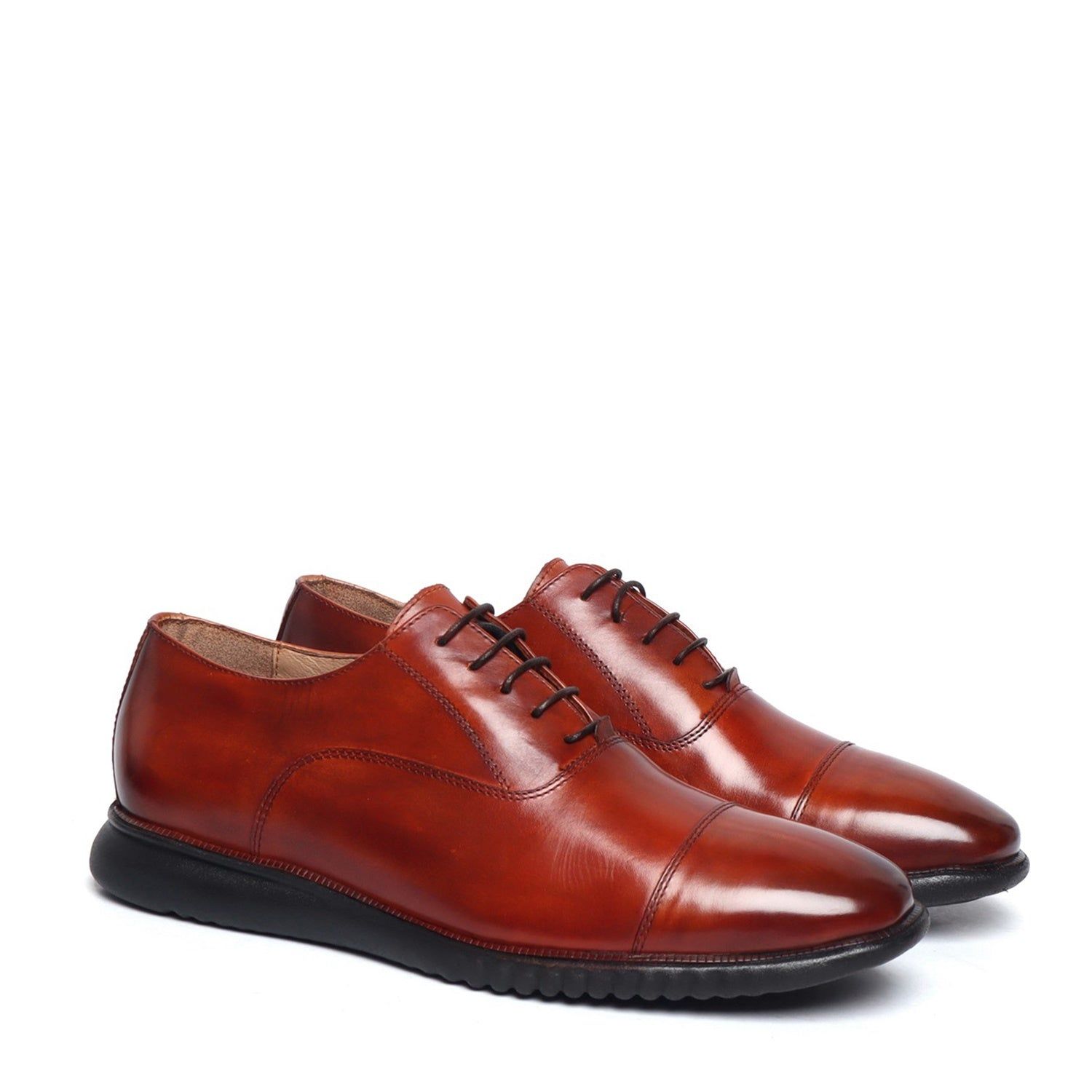 Light Weight Police Uniform Shoe with Sneaker Sole in Cognac Leather-40/6