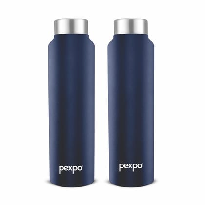 PEXPO Stainless Steel Fridge Water Bottle, 1000 ml, Denim Blue, Chromo Xtreme | Wide Mouth & Leak-Proof Water Bottle (Pack of 2)