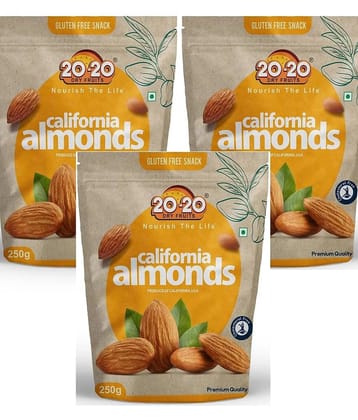 20-20 Dry Fruits Almond (Badam) 250 Grams Each Pack of 3