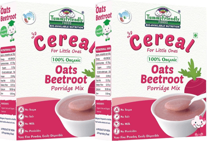 TummyFriendly Foods Certified 100% Organic Oats, Beetroot Porridge Mix, Organic Baby Food For 6 Months Old, Rich In Beta-Glucan, Protein & Fibre, 200 gm Each, Cereal (Pack of 2)