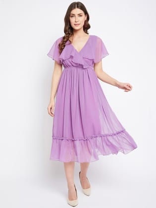 V-Neck Flared Sleeve Midi Empire Dress