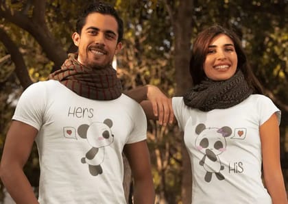 His & Hers Panda Couple T Shirt  Couple Tees | Premium Design | Catch My Drift India-M / L