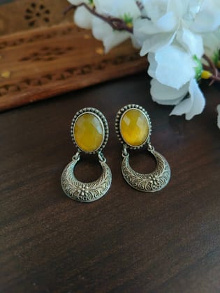 Monalisa Oxidised Dangler Earrings for Timeless Elegance | Sarichka-Yellow
