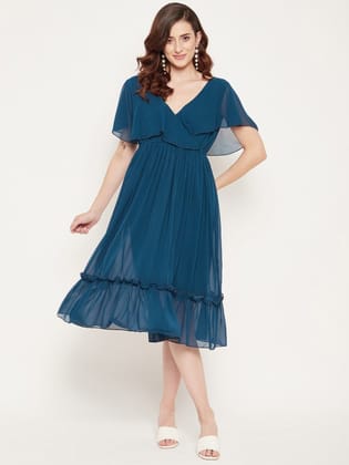 Women Purple Solid Georgette Fit & Flare Midi Dress