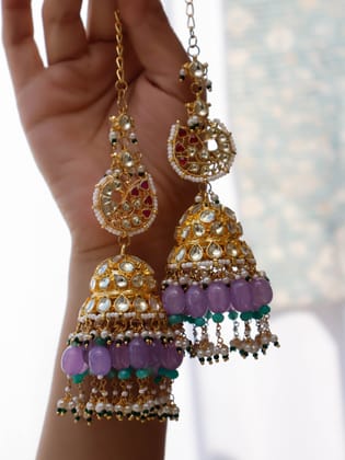 Latifa Multicolored Kundan Jhumka Earrings-Multicolored