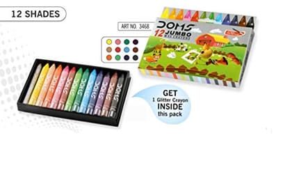Doms Jumbo Wax Crayons, 12 Colors, Rich Brighter Shades, Smooth Even Shading