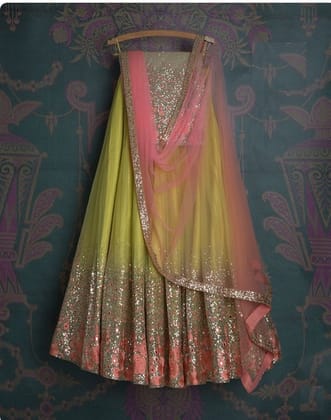 Designer Yellow Color  Embroidered Semi-stitched  Lehenga Choli