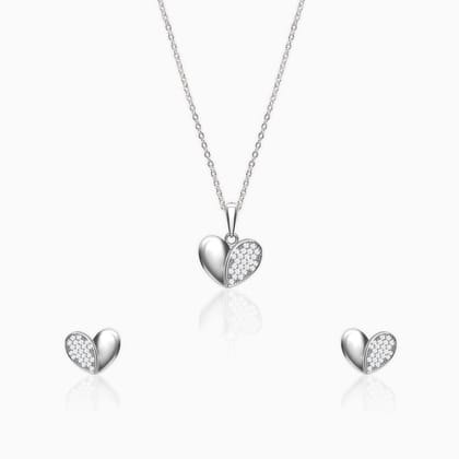 Silver Zircon Charming Heart Set with Link Chain