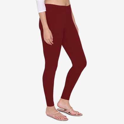 Women's Cotton Ankle leggings (Free Size) - Dark Maroon