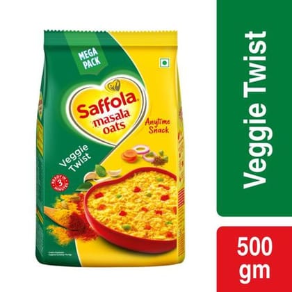 Saffola Masala Oats  Tasty Evening Snack Fibre Rich Veggie Twist 500 g