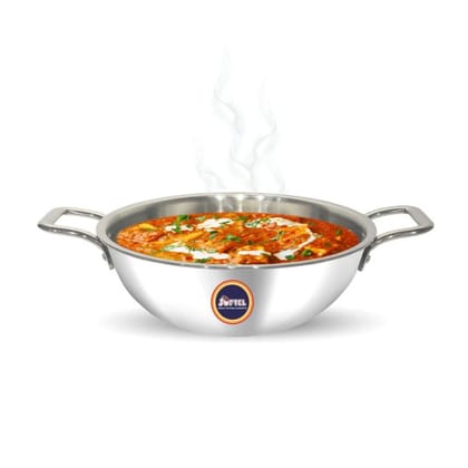 Softel Tri-Ply Stainless Steel kadhai with Removable Handle | Gas & Induction Compatible | Silver | 1 Pc 24 cm