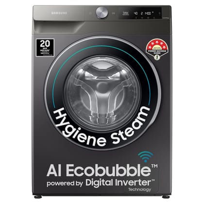 Samsung 9kg 5 Star Eco Bubble AI Wi-Fi Inverter Front Load Washing Machine WW90T604DLN1TL Hygiene Steam Inox-Samsung 9 kg, 5 Star, Eco Bubble Technology with Super Speed, AI Control , Wi-Fi, Digi