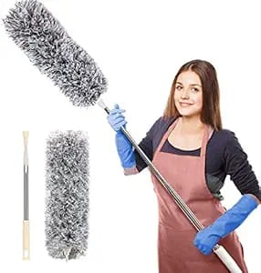 KATHIYAWADI  Microfiber Feather Duster Bendable & Extendable Fan Cleaning Duster with 100 inches Expandable Pole Handle Washable Duster for High Ceiling Fans,Window Blinds, Furniture (Standard)