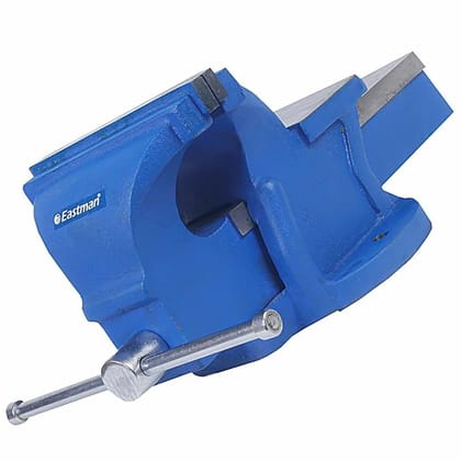 Eastman Professional Grade Bench Vice with Special Graded Material, Hardened Steel Jaws, and Large Anvil for Workholding - Heavy Duty, Long Life, Painted Blue 200 mm (SIVFB-8inch)