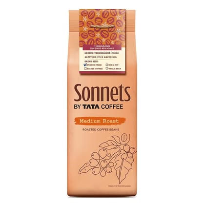 Tata Sonnets Yemmigoondi Sun Dried Red Honey Medium Roast French Press, 250g