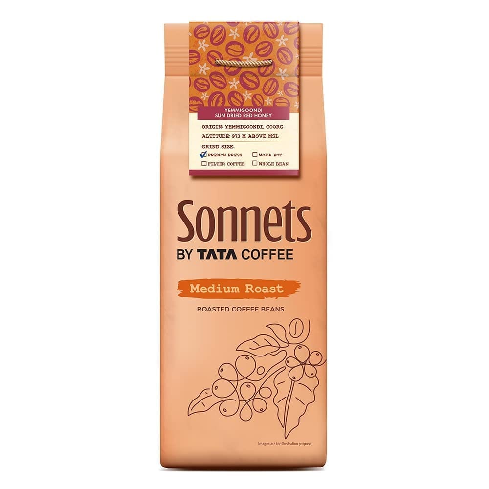 Tata Sonnets Yemmigoondi Sun Dried Red Honey Medium Roast French Press, 250g
