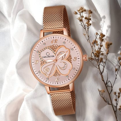 Carlington Elite Ladies Self Adjustable Mesh Strap Water Resistant Analog Watch - For Women CT2019-RoseGold