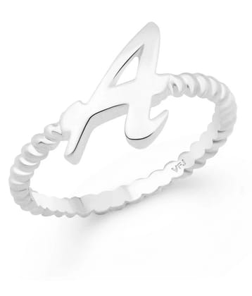 Vighnaharta Valentine Gift Spiral Ring Shank A Alphabet Rhodium Plated Alloy Finger Ring for Women and Girls - [VFJ1305FRR9] - None