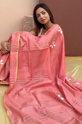 Peach Mulberry Silk Saree
