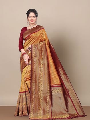 Ethnic Motifs Woven Design Zari Saree