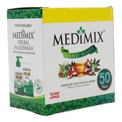 Medimix Ayurvedic Bathing Soap with 18 Herbs, Effective for Skin Problems, Handmade, 125 g Pack of 3