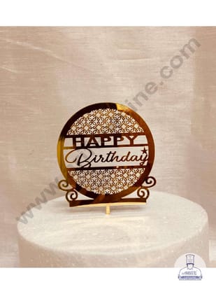 CAKE DECOR™ 5 inch Acrylic Happy Birthday with Unique Cutout Work Frame Cake Topper Cake Decoration Dessert Decoration (SBMT-1066)
