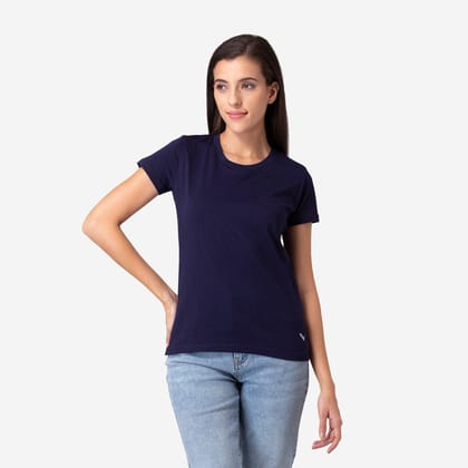 Women's Plain Half Sleeve Round-Neck T-Shirt For Summer - Dark Navy Dark Navy S