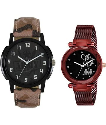 newmen - Multicolor Leather Analog Couples Watch