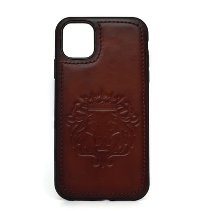Brown Leather Lion Embossed Mobile Cover-12PRO
