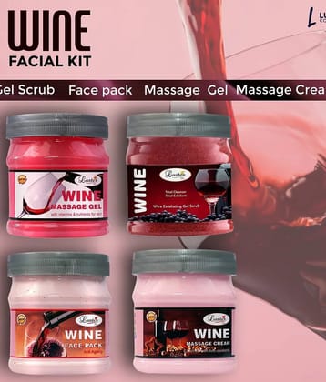 Luster Wine Facial Kit - Facial Scrub, Massage Cream, Skin Gel, Face Pack- Facial Kit 500 mL Pack of 4