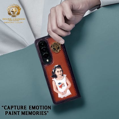 Hand Painted Mobile Cover with Customized Daughter Portrait on Tan Samsung Galaxy Fold Case-Fold 2