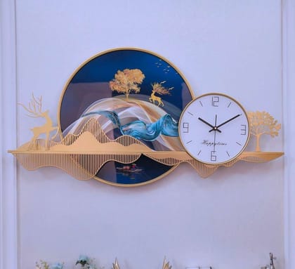 Designer Large Metallic finish Multicolor Wall Clock with Crystal Painting -100 x 50 cm