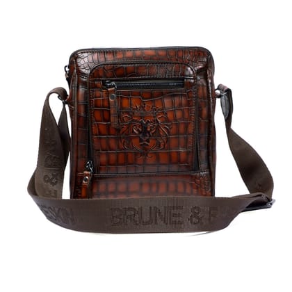 Medium Sized Smokey Finish Crossbody Bag in Cognac Leather-Medium