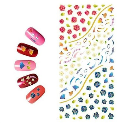 SENECIO Pink Blue Flowers Floral Nail Art Manicure Decals Water Transfer Stickers 1 Sheet