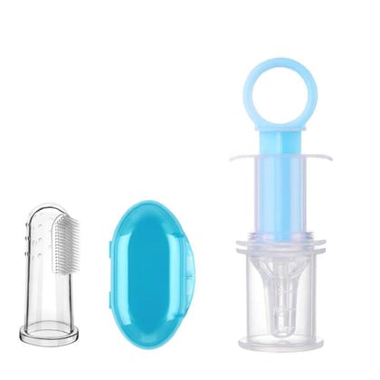 Safe-O-Kid Silicone Baby Finger Brush with Case With Silicone Liquid Medicine Feeder/Dropper- Combo