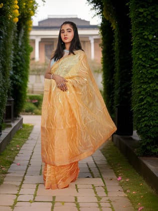 Designer Saree with Rhinestones & Heavy Sequin Work by Shreekama-Yellow / Free Size