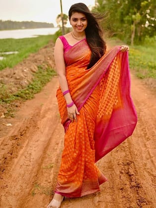 Ethnic Motifs Woven Design Zari Banarasi Saree