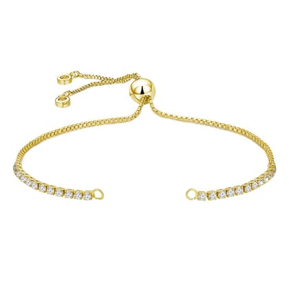 Gold Slim Box Slider American Diamond Adjustable Extender Chain Ball Ends Accessory For Diy 9" Bracelet For Women Girls