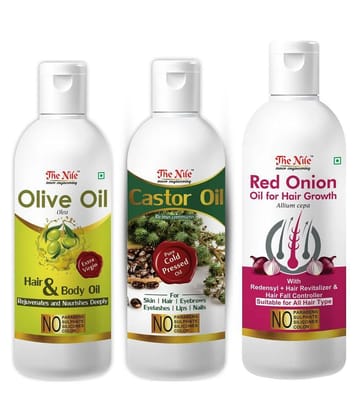 The Nile Onion Oil 150 ML +  Castor Oil 100 ML +  Olive Oil 100 ML 350 mL Pack of 3