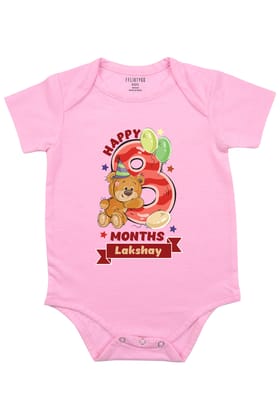 Happy Eight Months Milestone Baby Romper | Onesies w/ Custom Name-Baby Romper / Pink / 0-3 Months