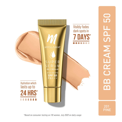 MyGlamm Super Serum BB Cream - 301 Almond | BB Cream With Hyaluronic Acid & SPF 50 PA+++ for UVA, UVB Protection & Natural Glow