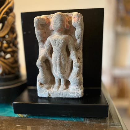 Vintage  Stone sculpture of Man ( on a Wooden Base) ; Murti 3