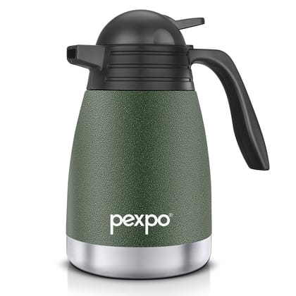 Pexpo Stainless Steel Vacuum Insulated Carafe, Tea/Coffee Pot, 600 ml, Military Green, Cosmo | Leak-Proof & Keeps Drinks Hot/Cold for 24 Hours